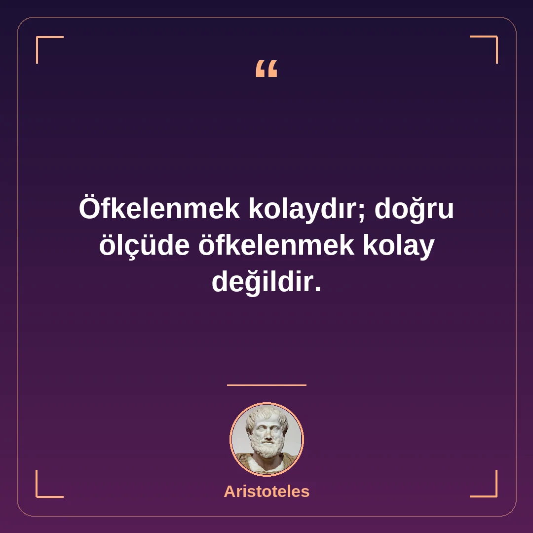 Öfkelenmek kolaydır; doğru ölçüde öfkelenmek kolay değildir.