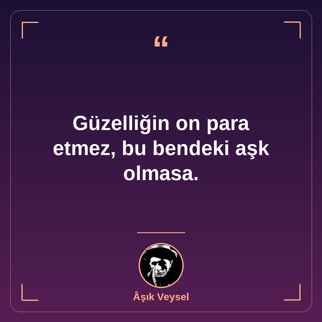 Güzelliğin on para etmez, bu bendeki aşk olmasa.