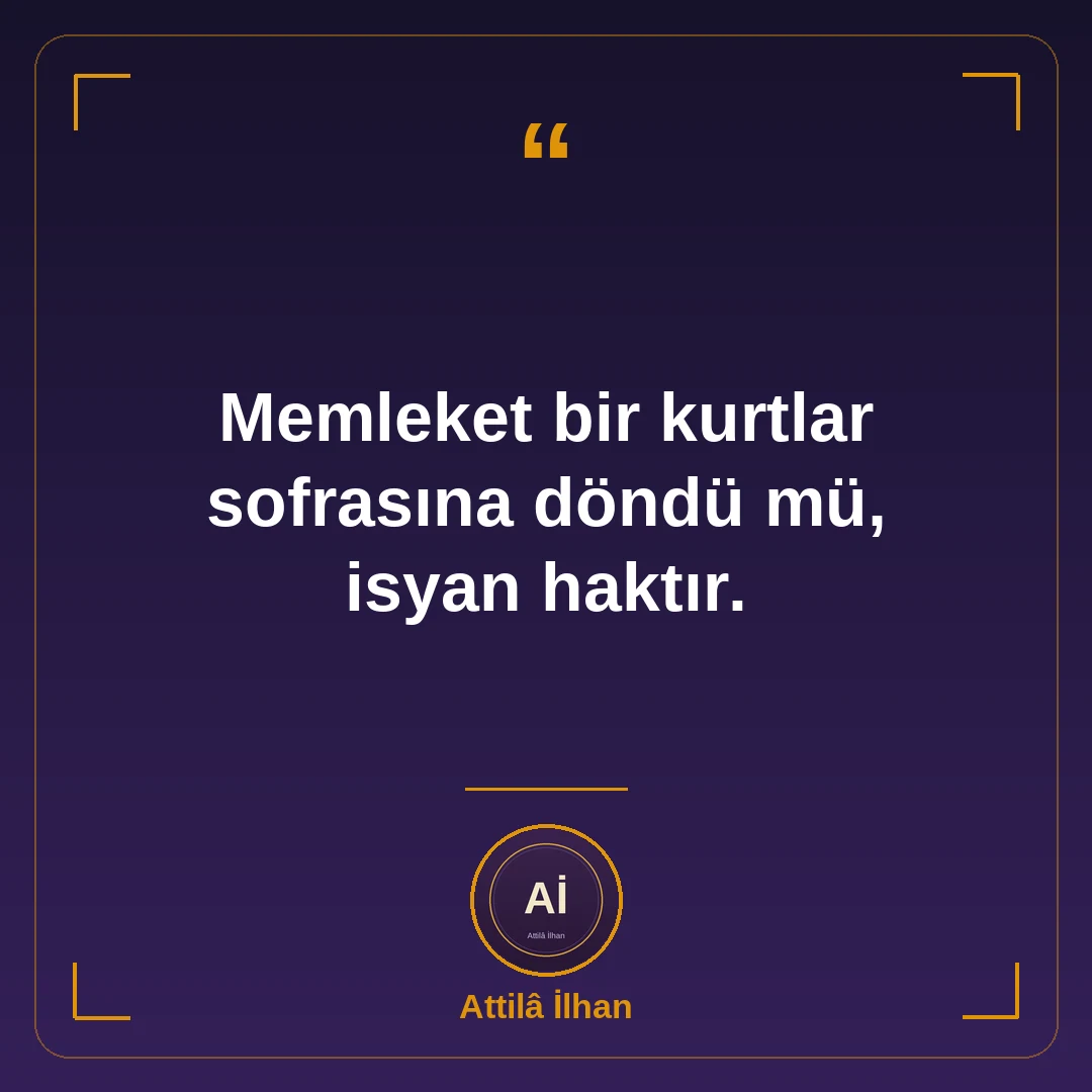 Memleket bir kurtlar sofrasına döndü mü, isyan haktır.