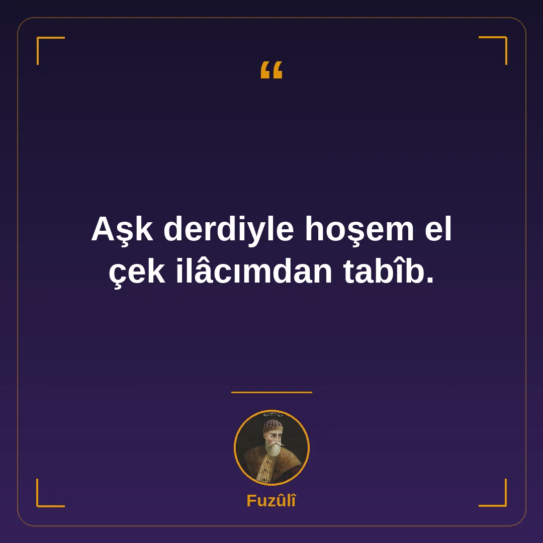 Aşk derdiyle hoşem el çek ilâcımdan tabîb.