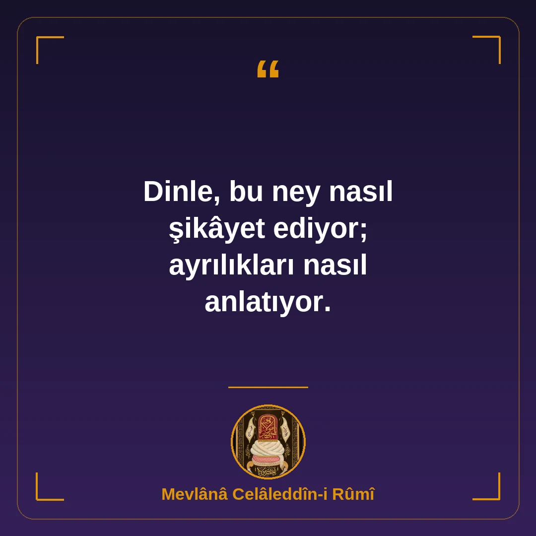 Dinle, bu ney nasıl şikâyet ediyor; ayrılıkları nasıl anlatıyor.