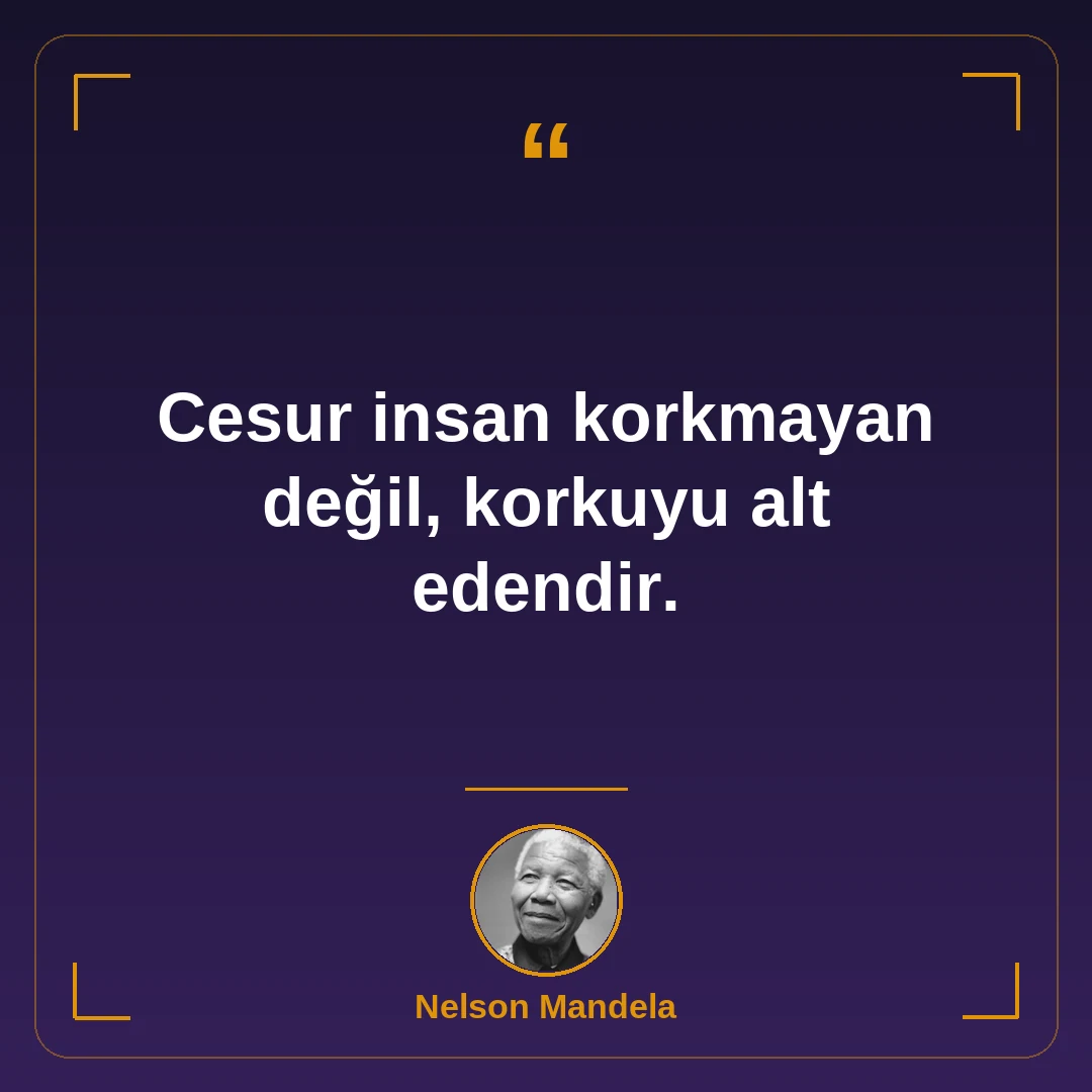 Cesur insan korkmayan değil, korkuyu alt edendir.