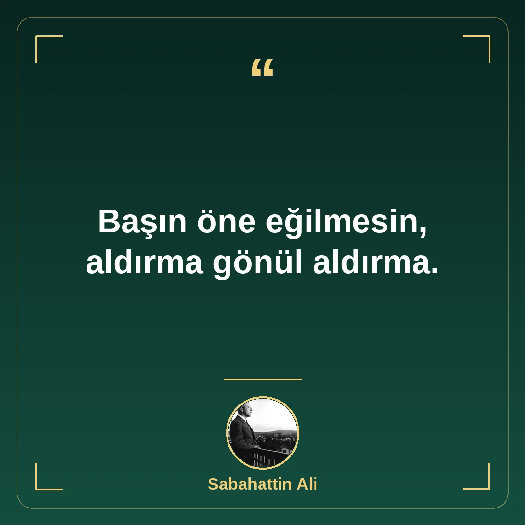 Başın öne eğilmesin, aldırma gönül aldırma.