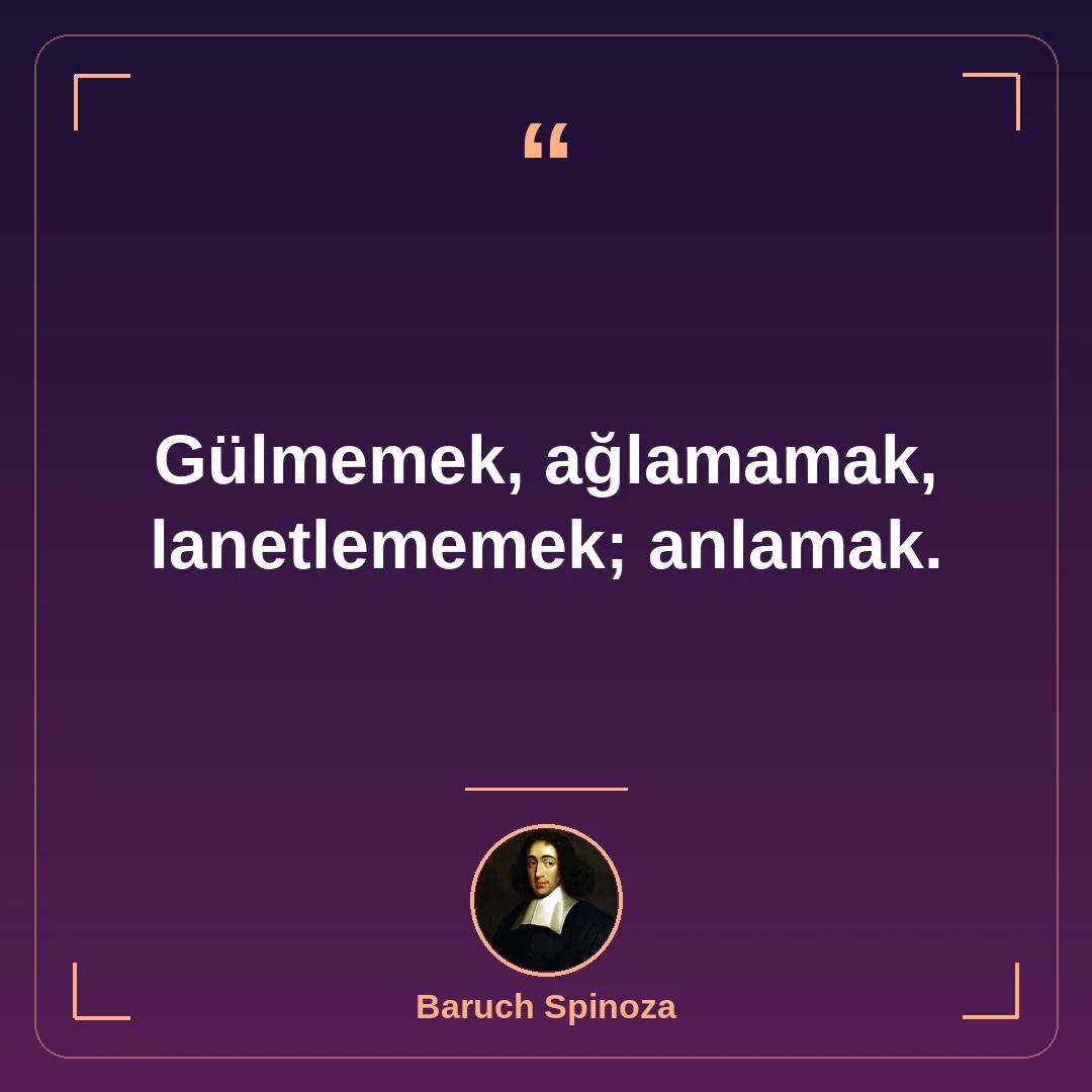 Gülmemek, ağlamamak, lanetlememek; anlamak.