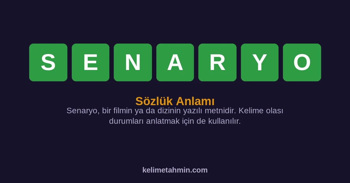 SENARYO SENARYO — anlamı ve örnek cümleler