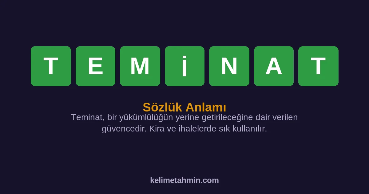 TEMİNAT TEMİNAT — anlamı ve örnek cümleler